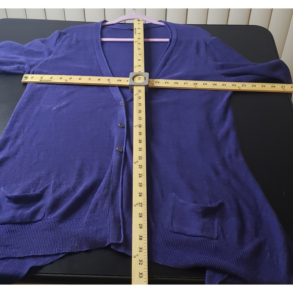Eileen Fisher Navy Blue 100% Linen Longline V-Neck Button Cardigan Sweater L - Picture 8 of 10